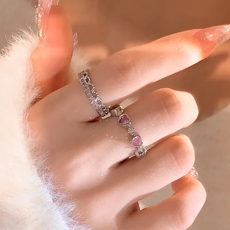 Pink Love Heart Rings for Women Opening Personality Thorn Finger Ring Fashion Sweet Girls Jewelry Wedding Party Accessories 2023