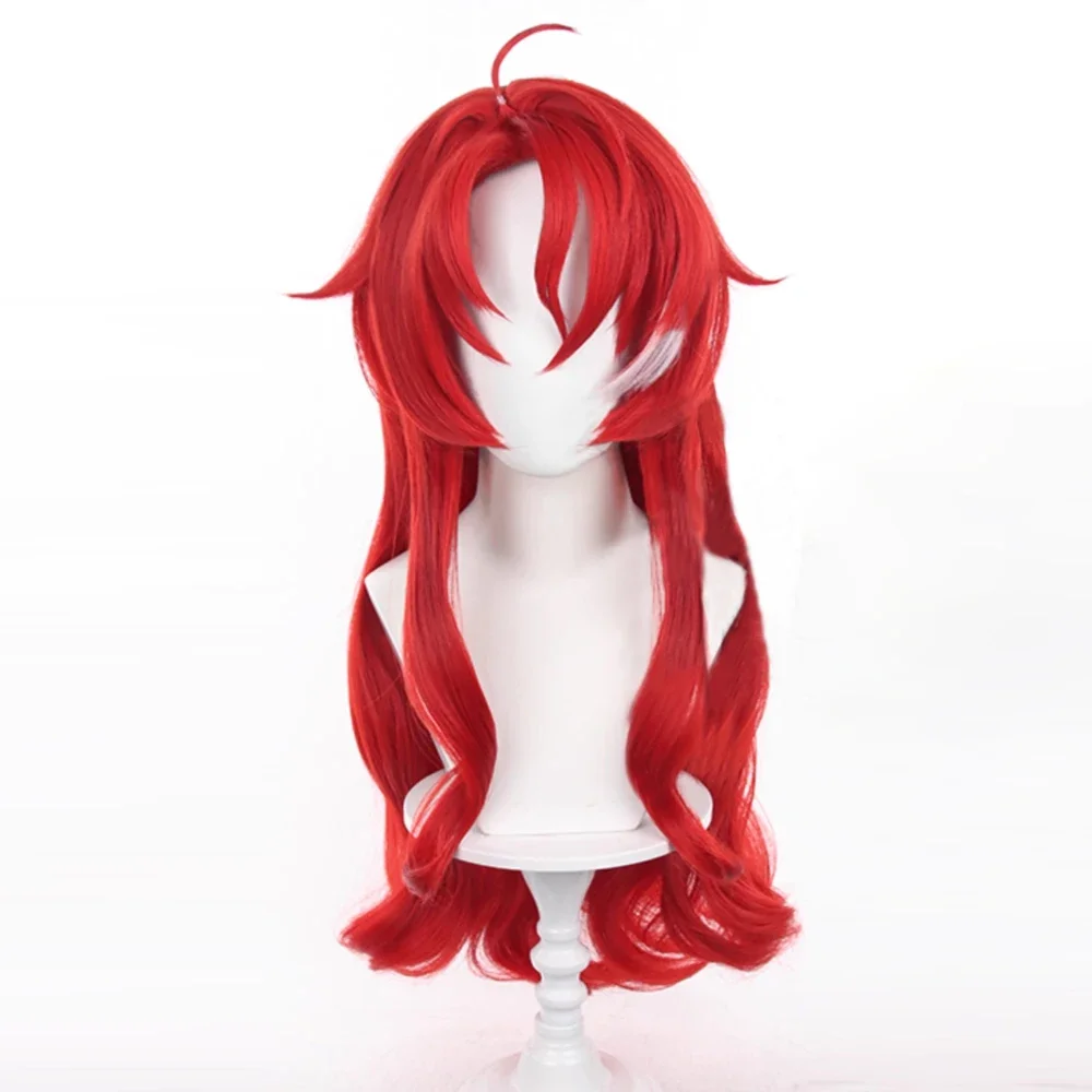 Peluca de cabello sintético para fiesta, cabellera larga ondulada, color rojo y blanco mezclado, resistente al calor, para Cosplay, RANYU Honkai