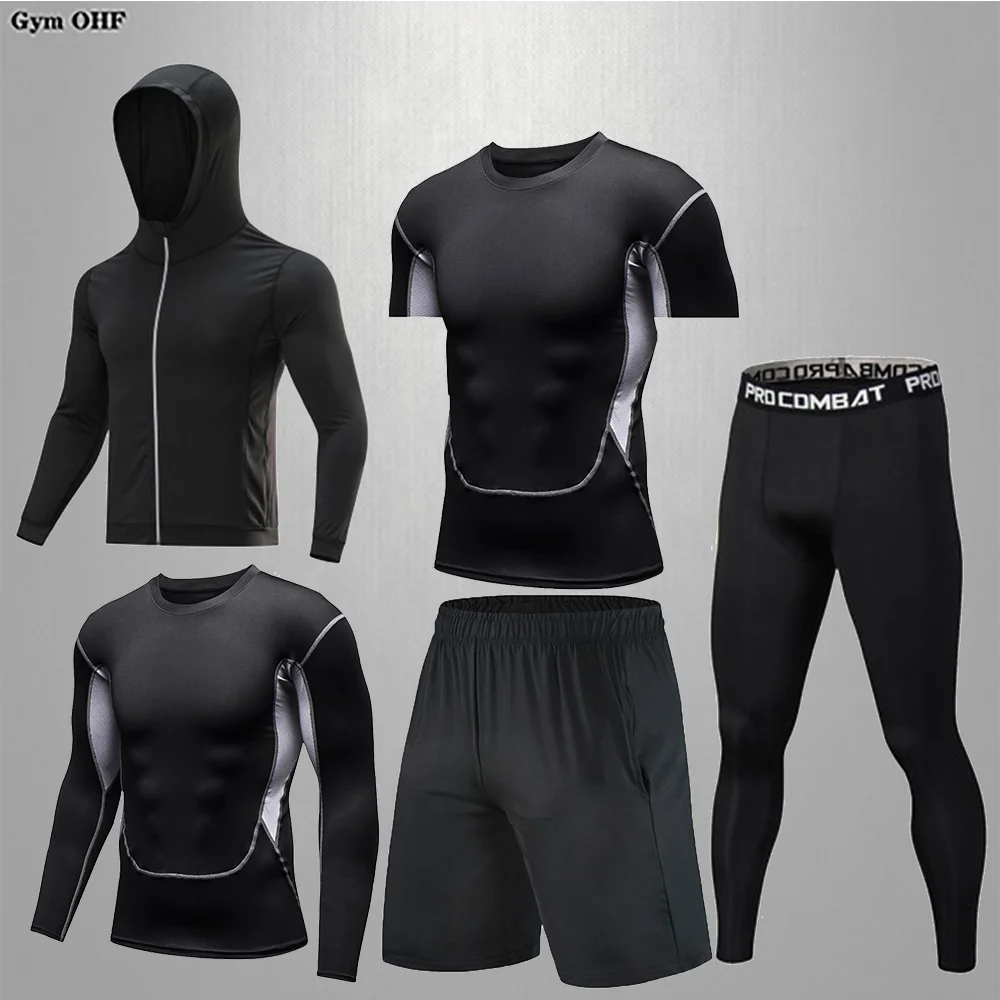 Rashguard Men\'s Running Fitness Training Tight Sports Suit Men\'s Running Sports Set Gym Slow Running Compression Suit Men\'s Set