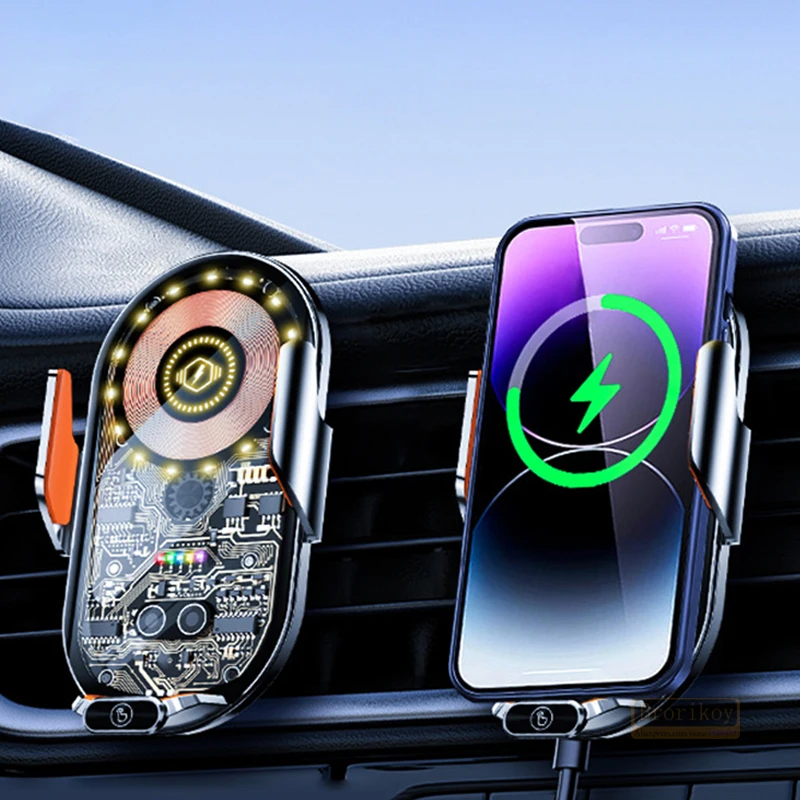 

Transparent Car Wireless Charger Automatic Alignment Phone Holder Air Vent Mount For iPhone Samsung S10 S9 Xiaomi Huawei Bracket