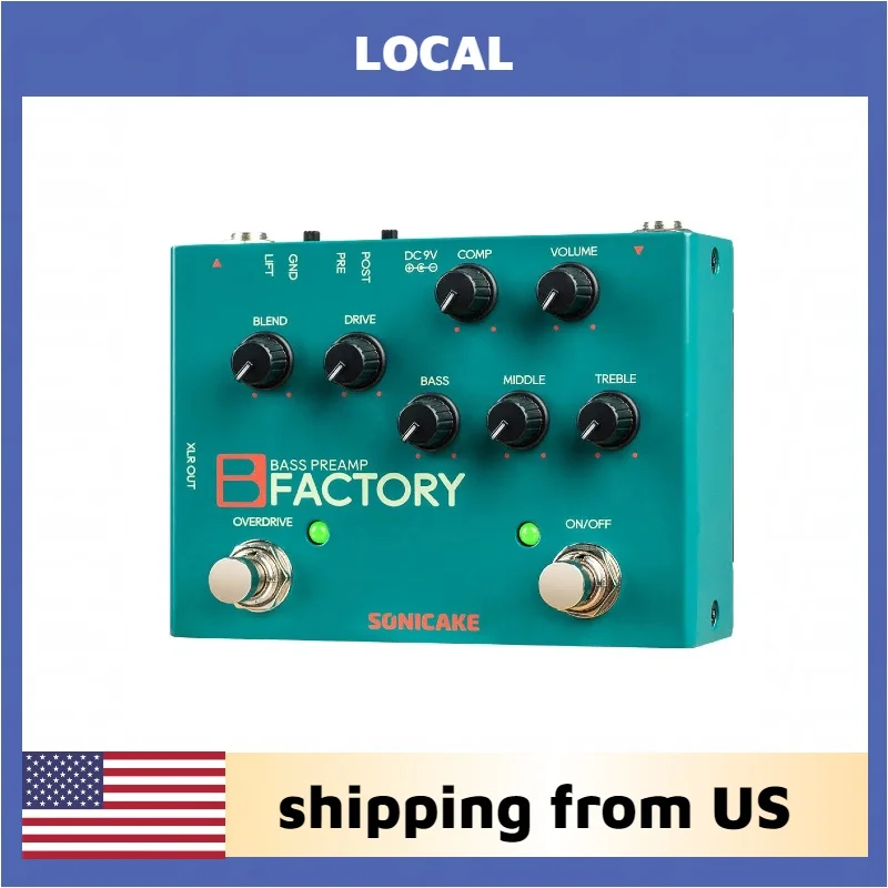 

Педаль эффектов SONICAKE Bass Pedal Overdrive: аналоговый предусилитель, компрессор, 3-полосный эквалайзер с выбором пред/пост-эквализации, выход XLR, заводская сборка B