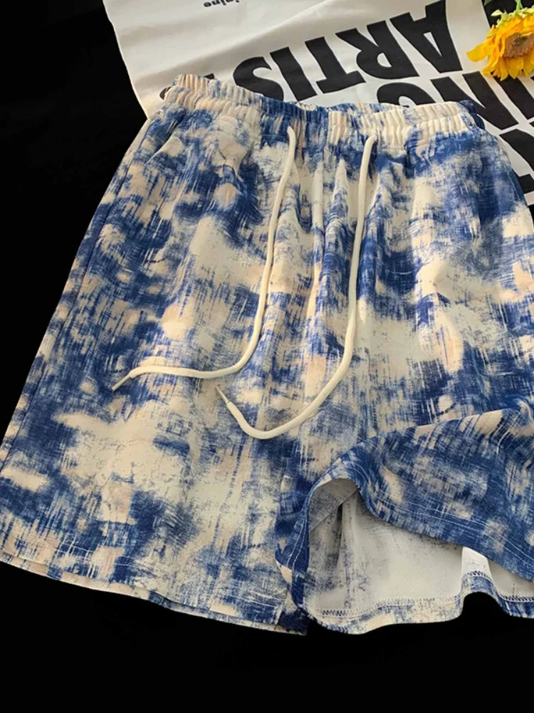 

Мужские летние тонкие быстросохнущие шорты из ледяного шелка с эффектом окрашивания, прямые, свободные, спортивные, модные, винтажные, пляжные, повседневные, молодежные