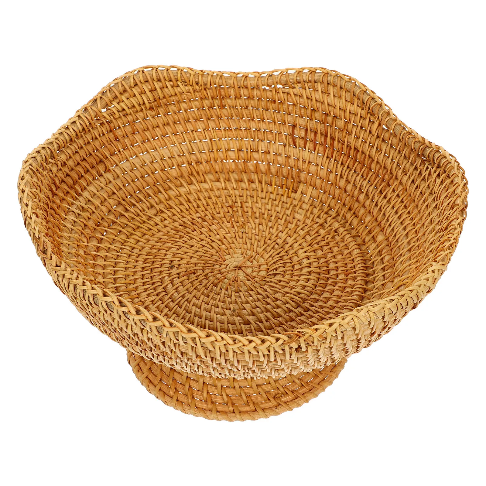 

Multifunctional Woven Fruit Basket Natural Rattan Round Storage Bin for Kitchen Dining Table Coffee Bar Snacks Keys Organizer
