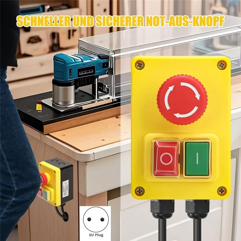 N96R Ideal For Milling Tables& Electrical Devices 220V Single-Phase Safety Switch With Emergency Stop, Eu Plug