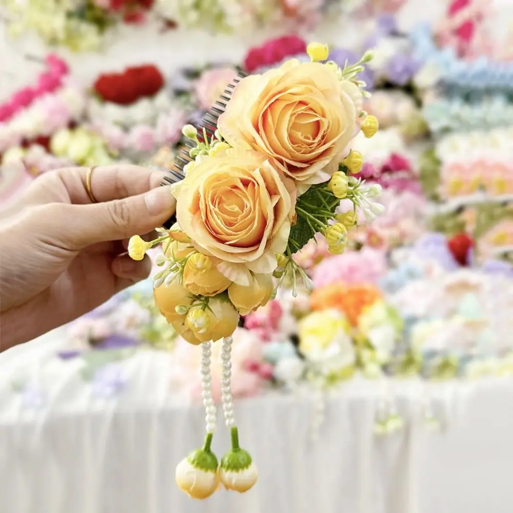 

Elegant Sweet Flower Hair Comb Tassel Bohemian Thai Hair Accessories Ethnic Style Pearl Thailand Flower Hairpin Girls