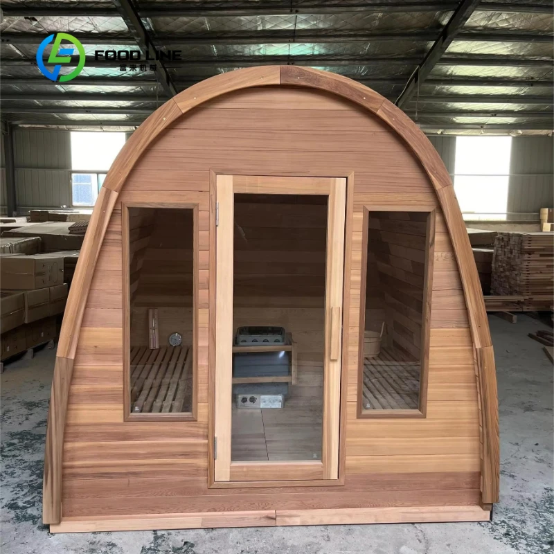 Customized Family Outdoor Dome A-Frame Sauna Room Canadian Red Cedar Wood Pod Sauna Cabin Freestanding with Glass Door Windows
