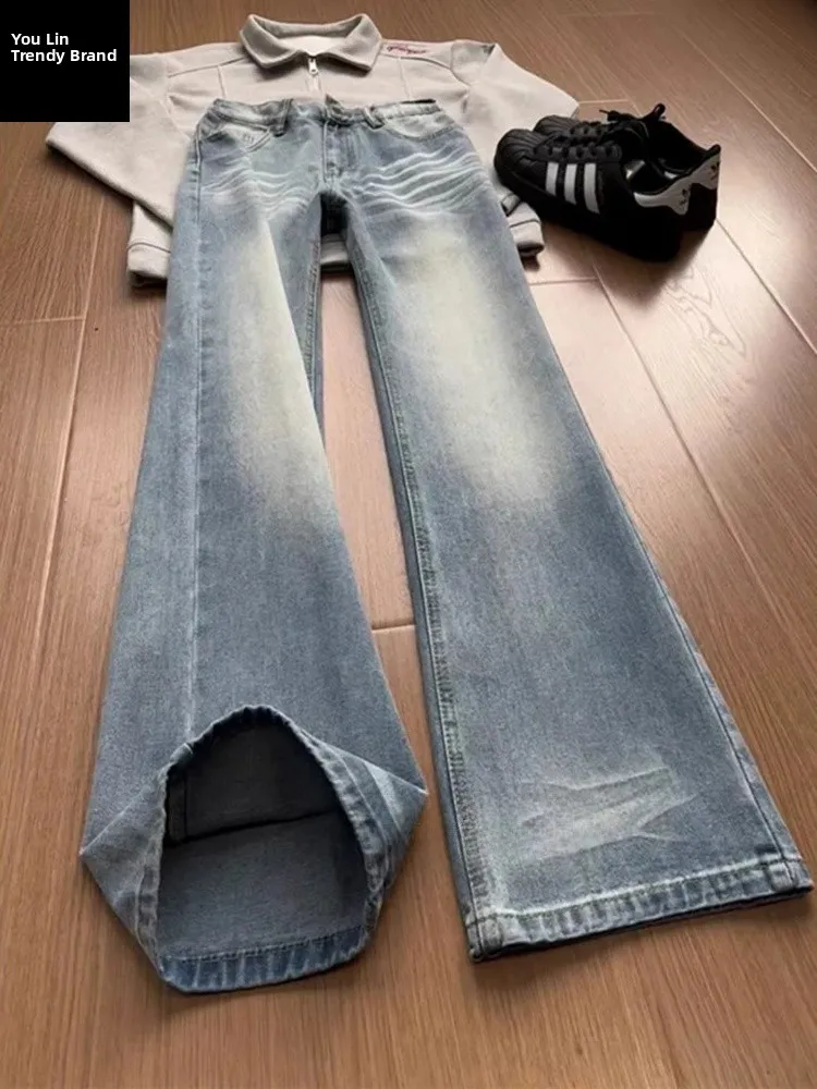 

Мужские зимние джинсы-клеш синего цвета, зауженные, прямого кроя, в американском уличном стиле, повседневные