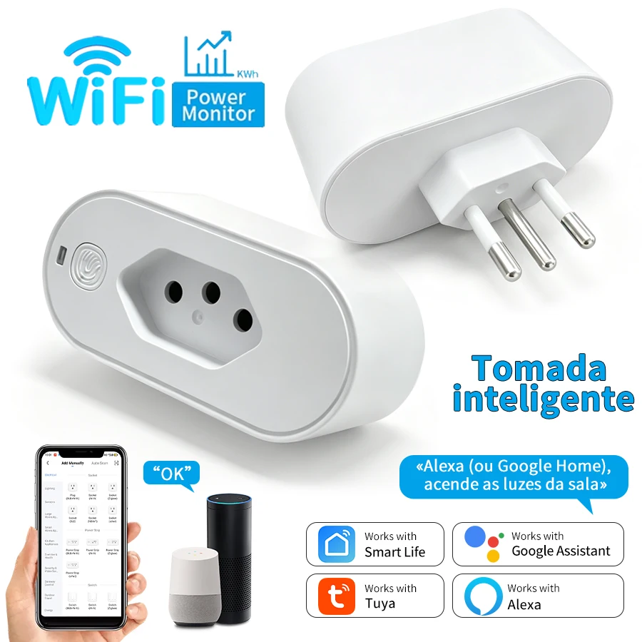 16A Brazil Standard Tuya Wifi Smart Plug Socket Outlet Adapter With Power Monitor Timer APP Voice Control With Alexa Google Home
