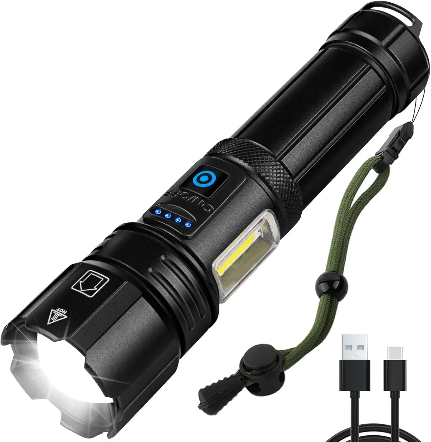 

Перезаряжаемый светодиодный фонарик, 9000 люмен, 7 режимов, водонепроницаемость IPX7, боковой фонарь COB для кемпинга, пеших прогулок, дома