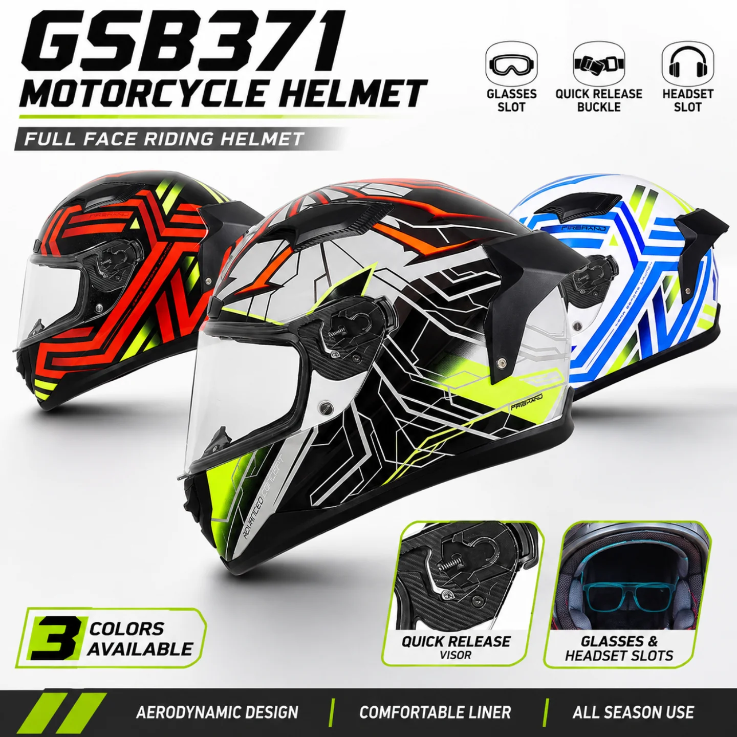 GSB371 Motorcycle Full Face Helmet Men Women Retro Rally Moto Helmet Sport Riding Gear All Season Street Touring Helmet