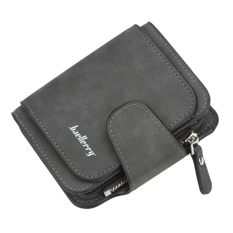 Women's PU cute buckle wallet, multi card slot and coin wallet, fashionable casual frosted short wallet