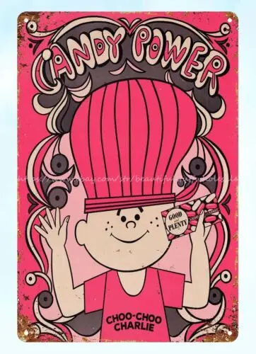 1960s Good and Plenty Choo-Choo Charlie Candy Power metal tin sign wall posters