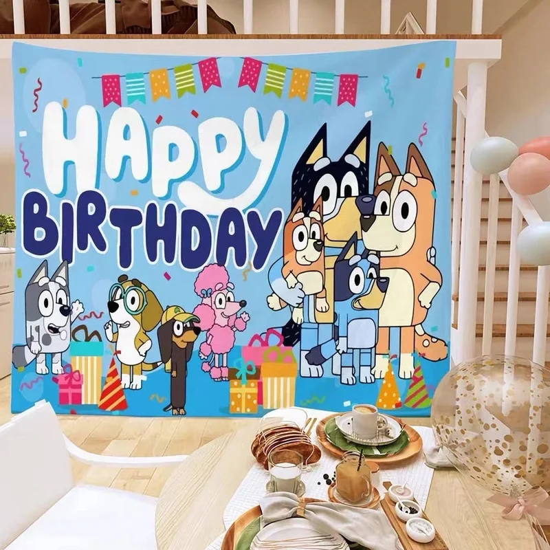 Bluey Moose Birthday Background Banner Anime Bluey Bingo Family 125x80cm Children's Birthday Party Decoration Background Cloth