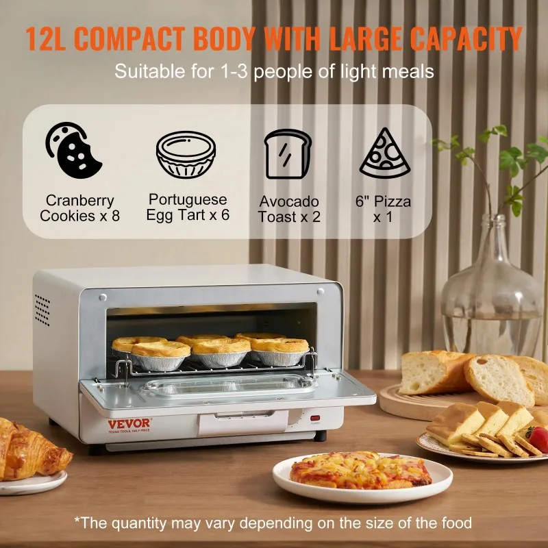 SucceBuy 5-IN-1 Steam Oven Toaster 12L Convection Oven Steam Toaster Oven Countertop Combo with Grill Pizza Pan Gloves White