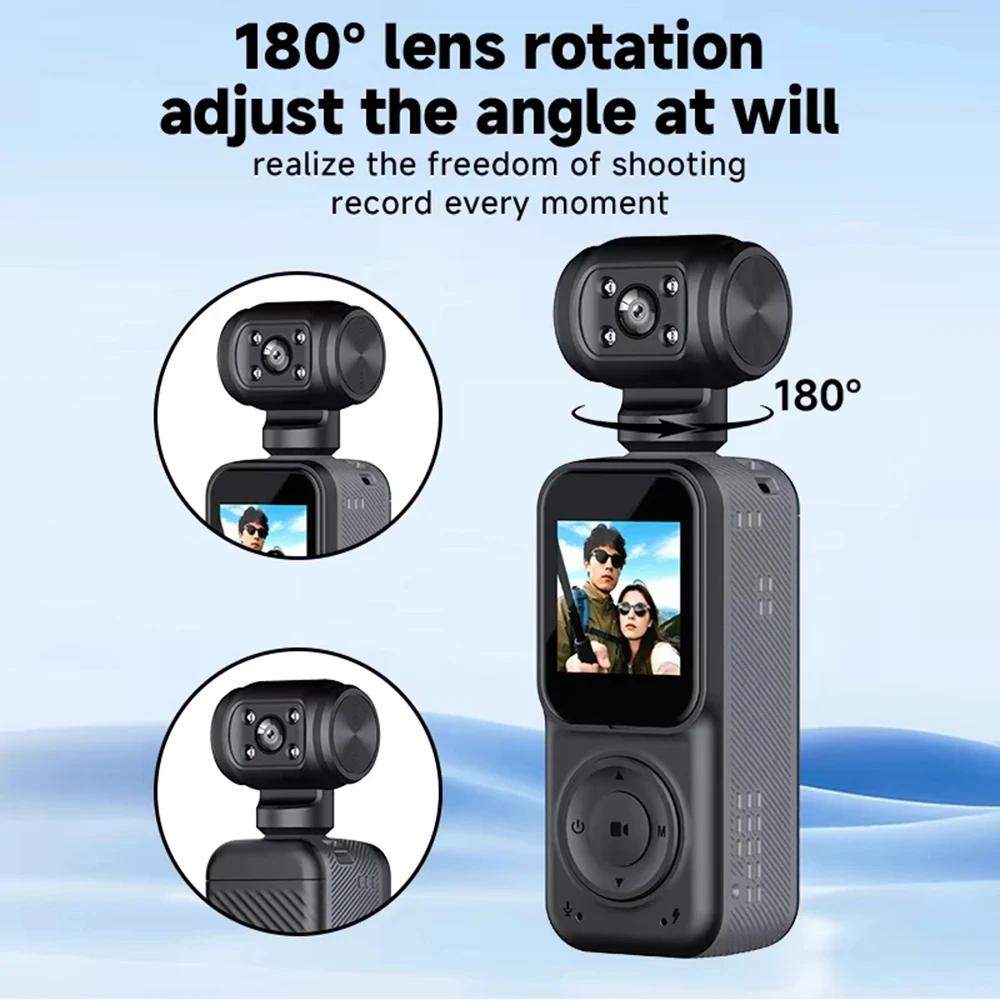 4K Dual Lens WiFi Action Camera 180° Rotatable Len Anti-Shake Mini Sport Camera Night Vision Portable Small Camcorder for Helmet