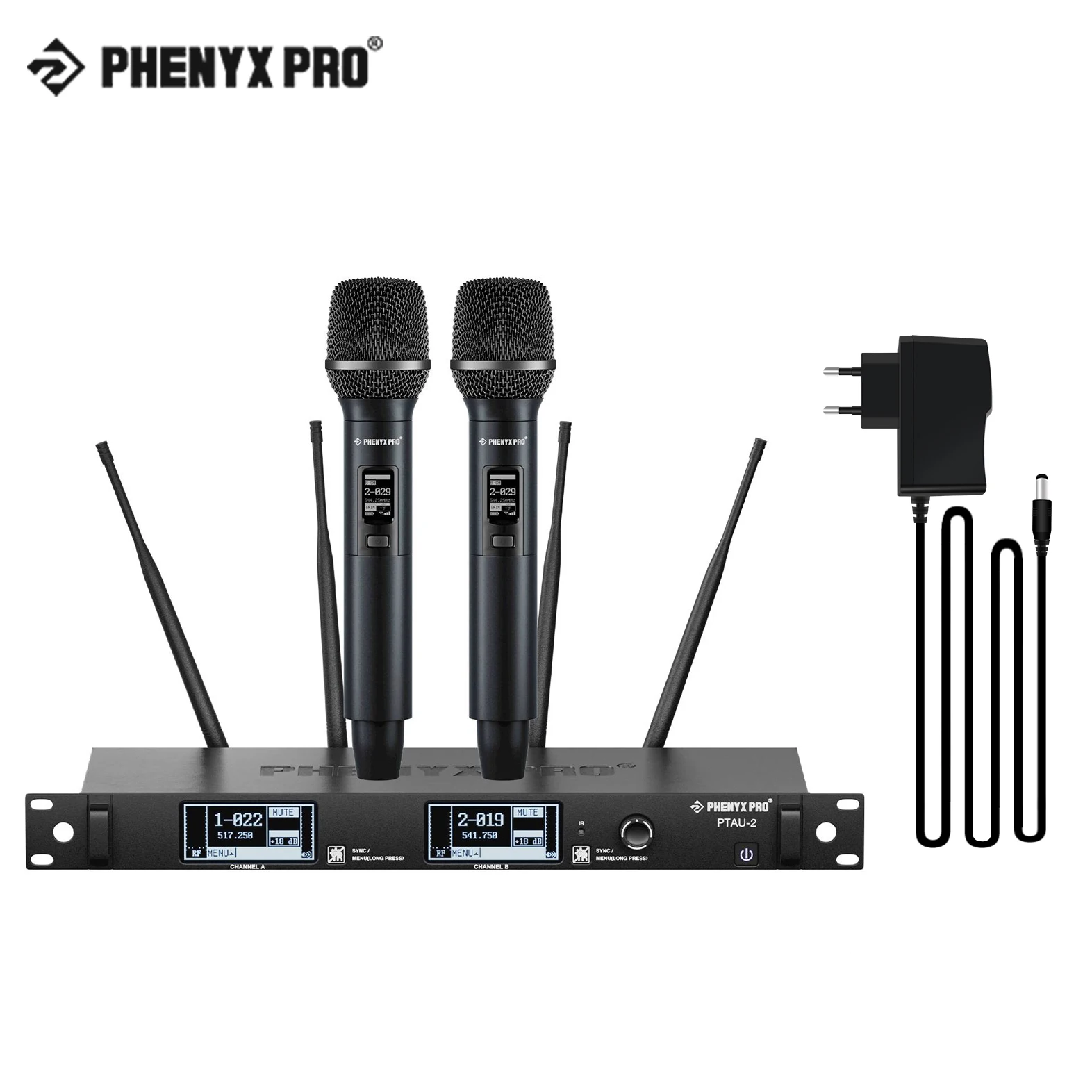 

New Phenyx Pro PTAU-2 True Diversity Wireless Microphone System w/ ID Lock, Auto Scan, Cordless Mics for DJ, Karaoke