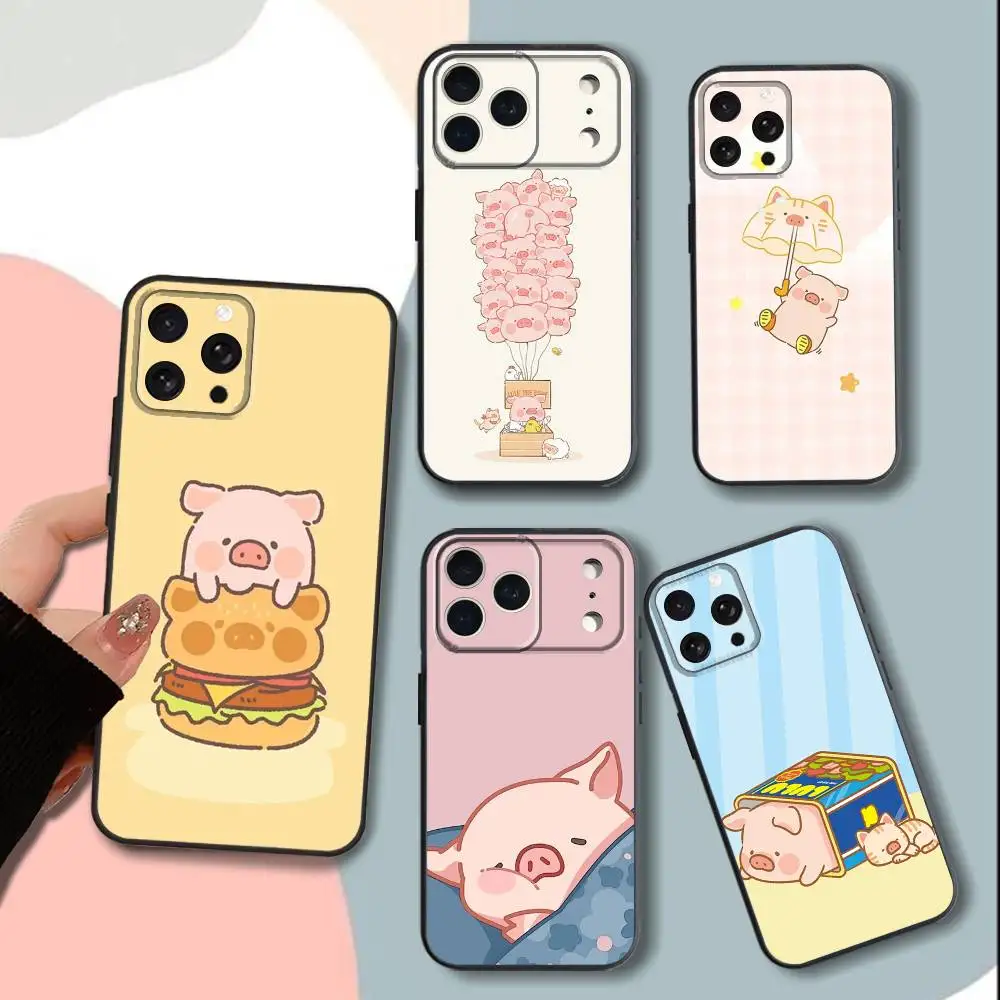 C-Cartoon L-LuLu cute Pig Phone Case For iPhone 15,13,16,12,11,17,14,Plus,Pro,Max,XS,XR,X,SE,Mini,Soft Silicone Black Cover