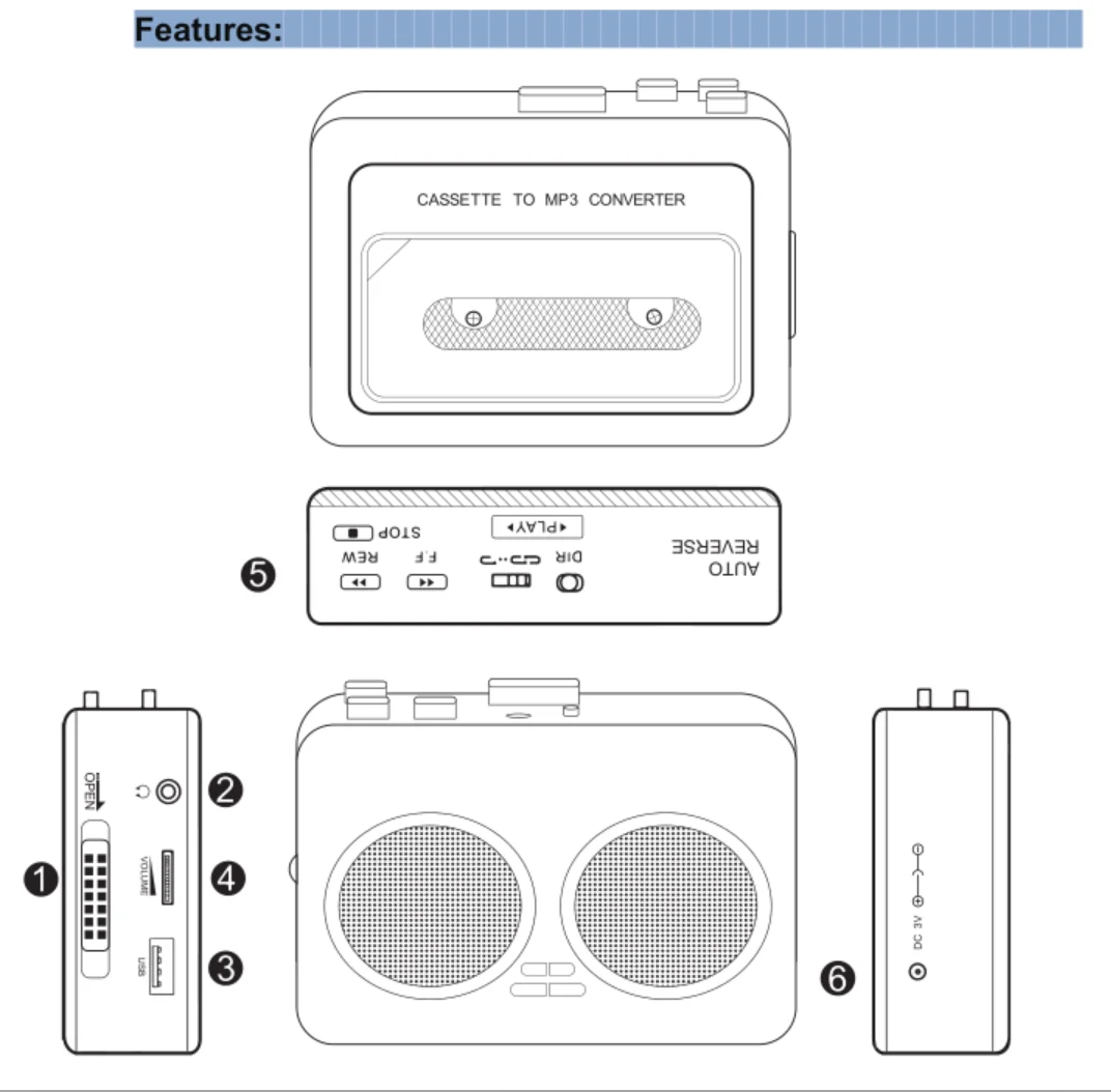 OEM ポータブルUSBカセットテープMP3変換オーディオプレーヤー家電
