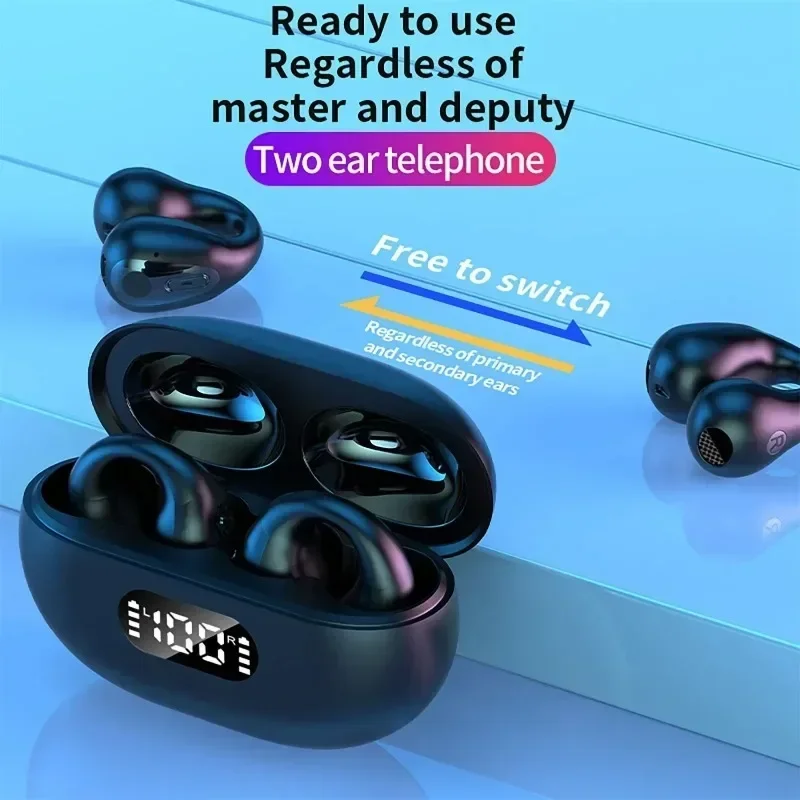 

НОВЫЕ наушники TWS Q80 Bluetooth 5.3 с костной проводимостью, спортивные наушники с зажимом для ушей, сенсорным управлением и светодиодным дисплеем