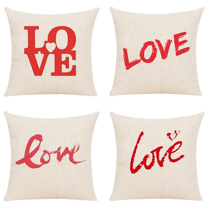 Love Letters Cotton Linen Pillow Case Valentine's Day Pillowcases Girl Friend Women Gift Sofa Bed Throw Pillow Cover 18x18 Inch