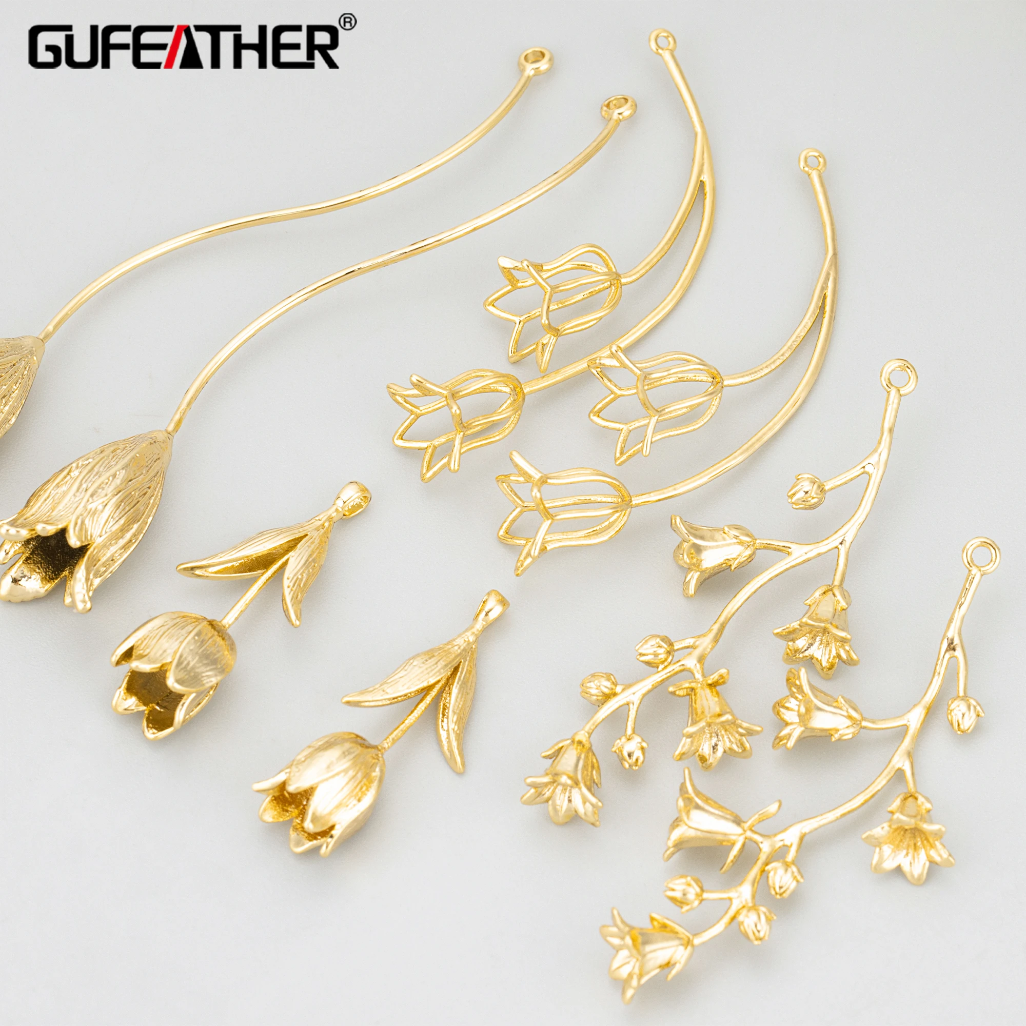 GUFEATHER MF45,jewelry accessories,18k gold plated,copper,nickel free,flower shape,charms,jewelry making,diy pendants,4pcs/lot