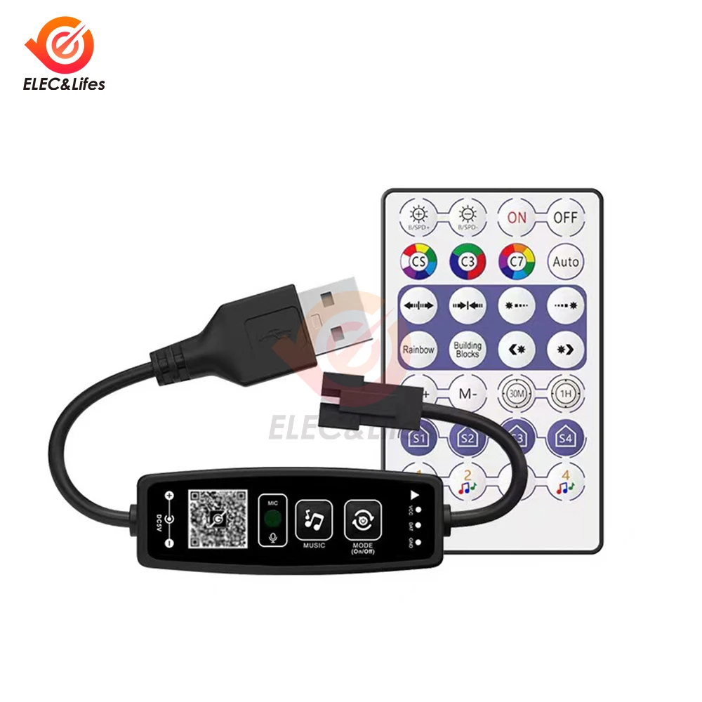 WS2812B Controller Bluetooth Music for Pixel LED Strip Light SK6812 WS2811 WS2812 LED Light Strip USB 5V APP Remote Controller