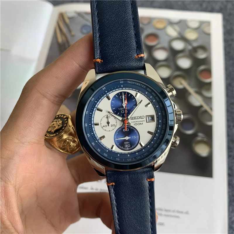 Seiko Flight Chronograph cinturino in acciaio quadrante nero orologio da uomo Best Gift AA