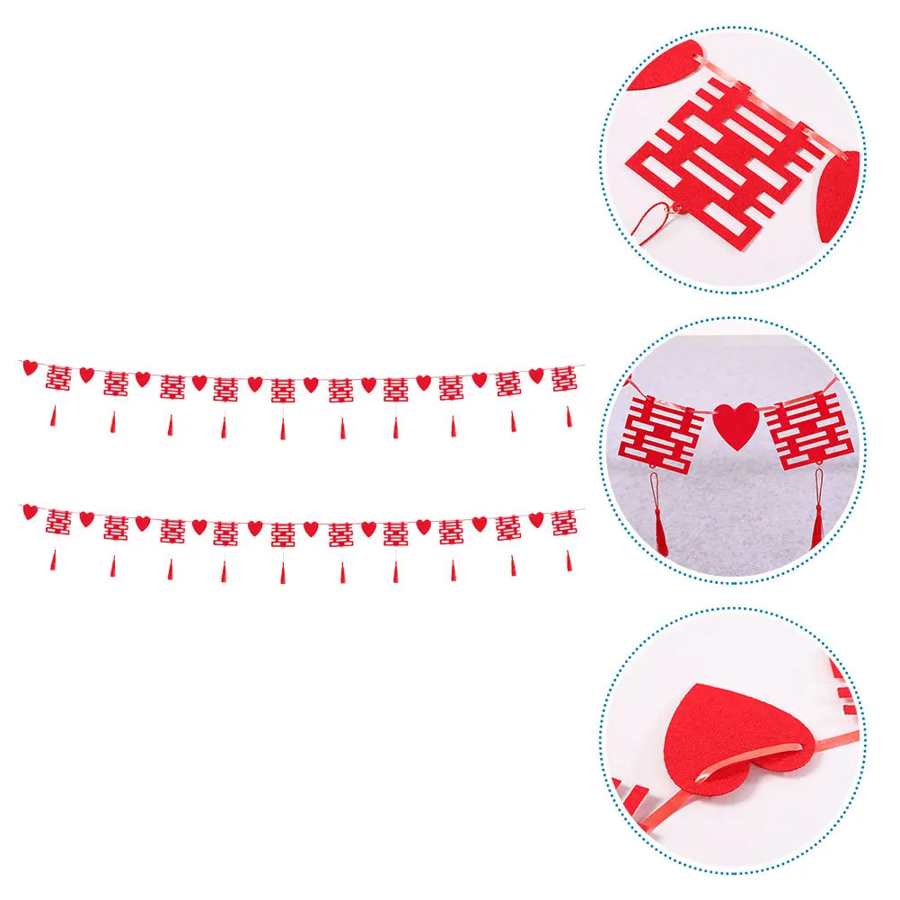 

2Set Tassel Xi Character Paper Fans Chinese Wedding Decoration Red Hanging Ornaments for Wedding Party Home Decor Traditional