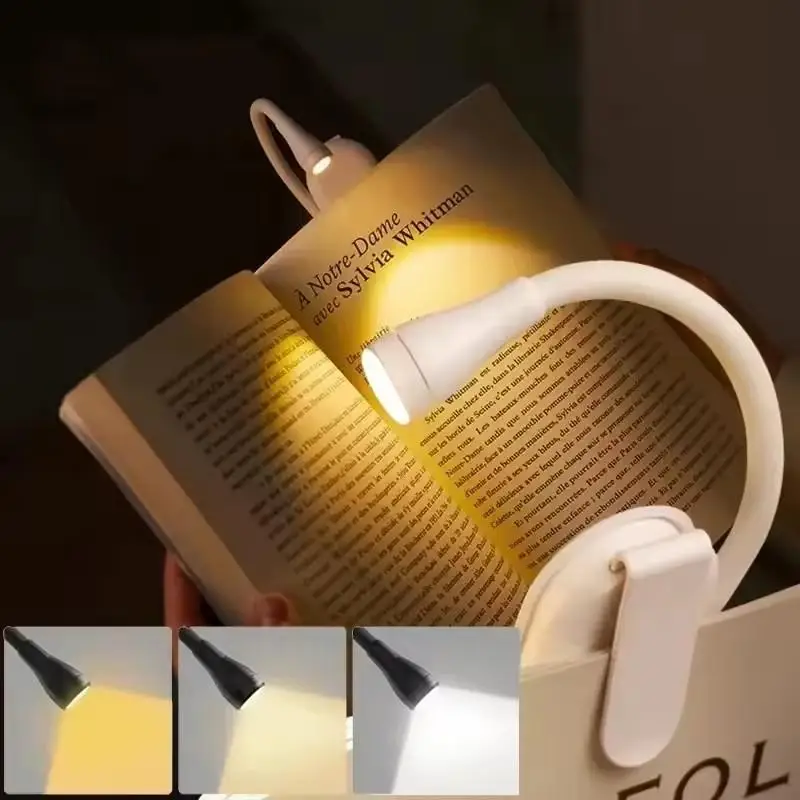 Upgrade Mini LED Book Night Light Adjustable Clip 360° Flip Study Eye Protection Lamp Rechargeable 3 Color for Travel Bedroom Re