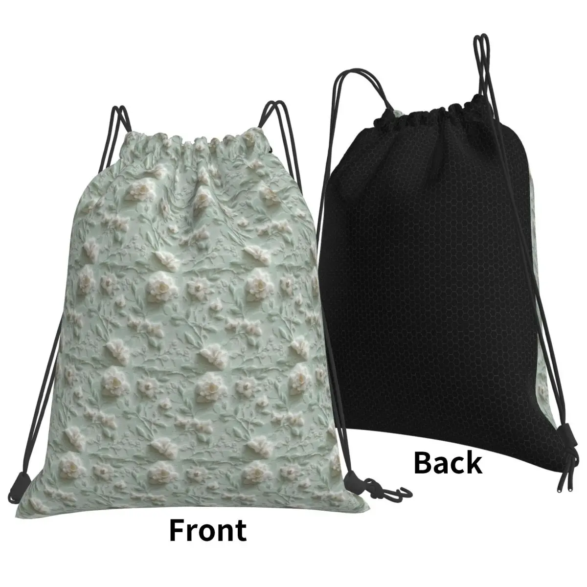 Sculpted Petal Garden Embossed Floral Texture Backpacks Casual Drawstring Bags Storage Bag Book Bags for Man Woman School