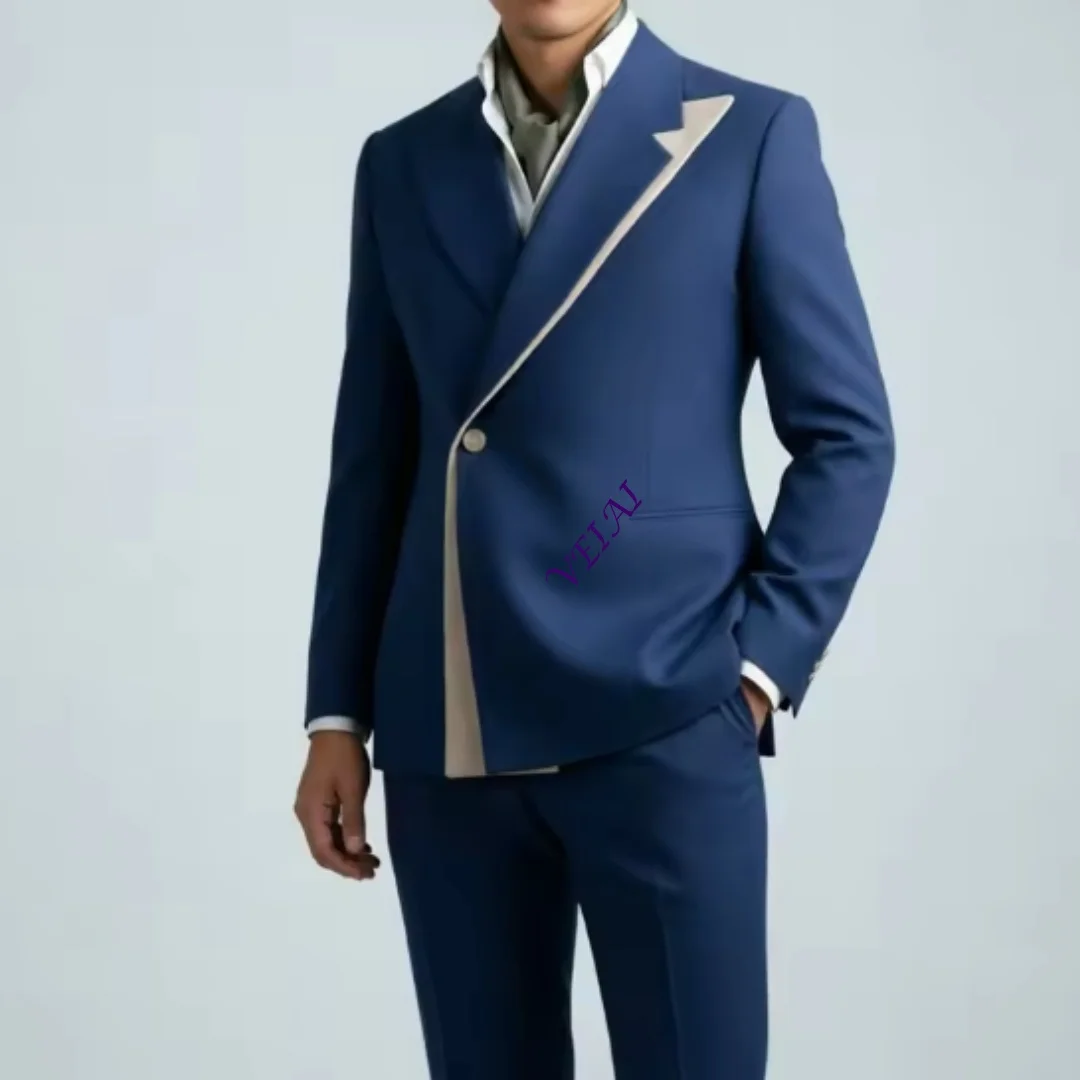 Slim Fit Men Wedding Suits Elegant Black Tuxedo Red Lapel Accent Formal Luxury for Ceremony Banquet Gala Party Groom Customized