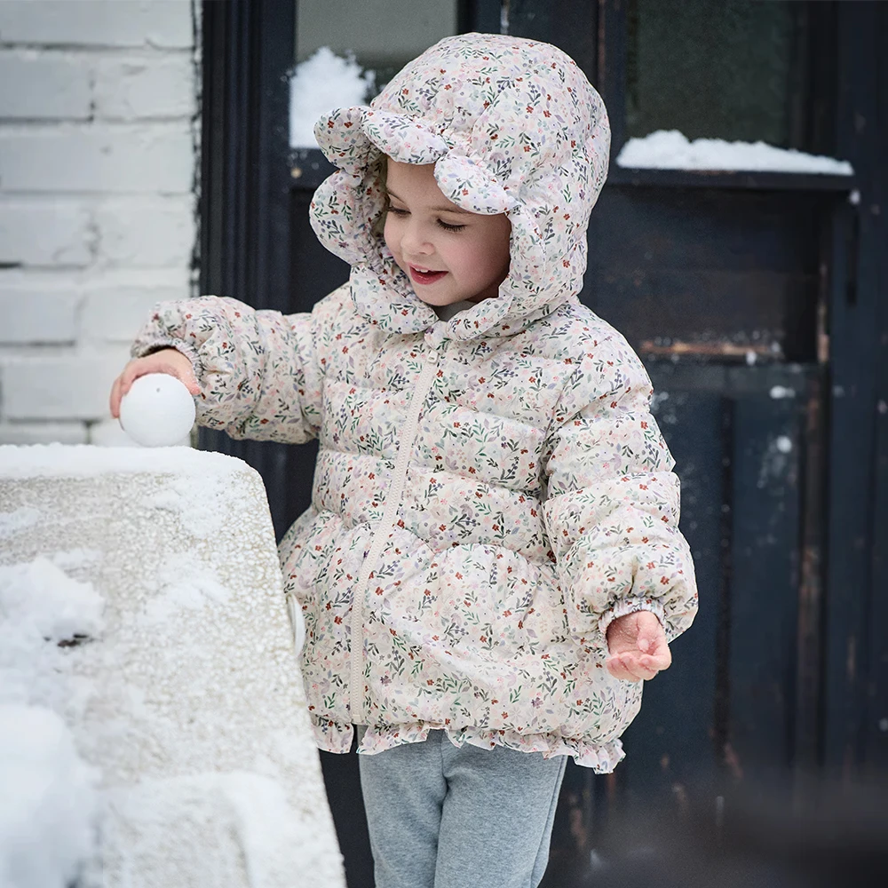 Dave Bella Girls Flower Thicken White Duck Down Parka Jacket Hooded Children Winter Warm Coats Windproof Outwear DB4264789