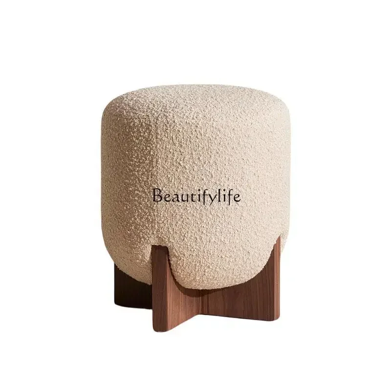 

D38Nordic simple lamb wool fabric living room casual dressing porch low stool