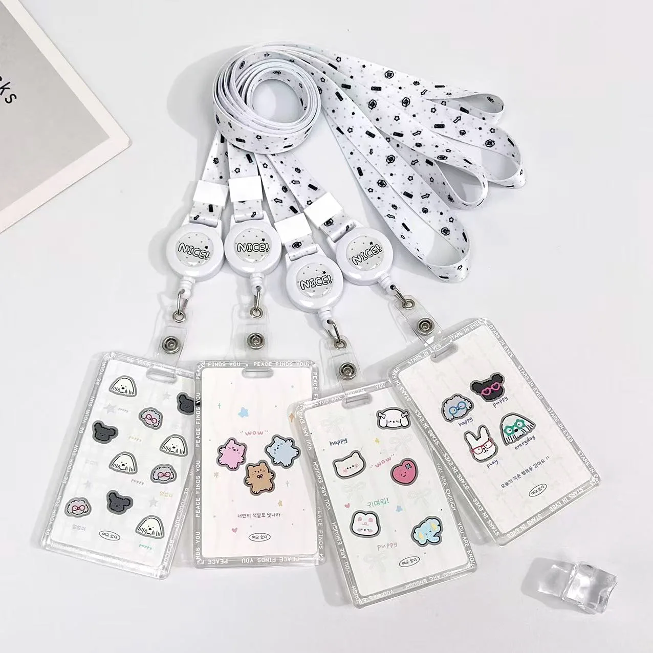 New Hard Card Sleeve with Lovely Dog Pattern Slide Cover Anti-Lost ID Holder for Student Photo Card Protector