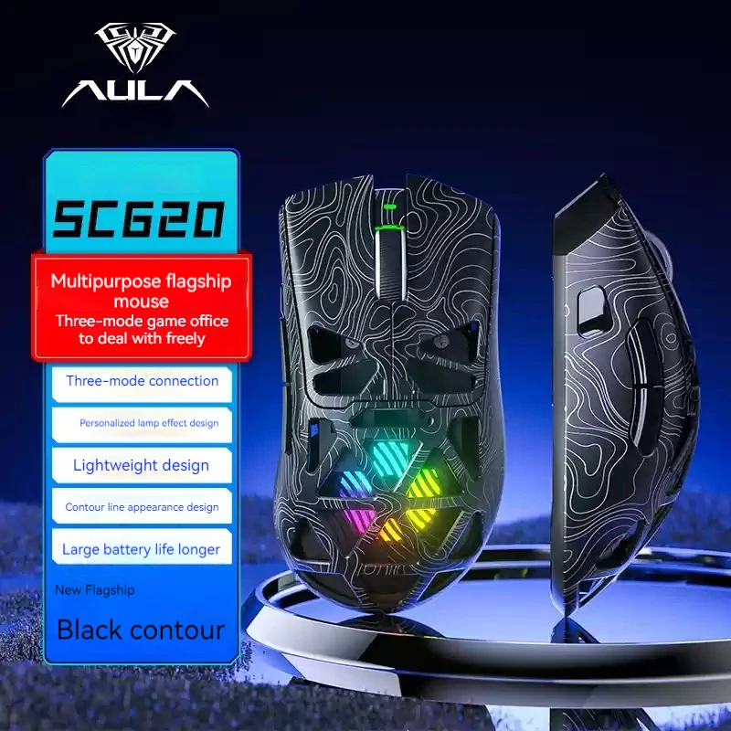 

Aula SC620 Wireless Gaming Mouse PAW3311 Buletooth 2.4G Wired Hollow Design RGB Lightweight Office Gaming Mouse for Laptop PC