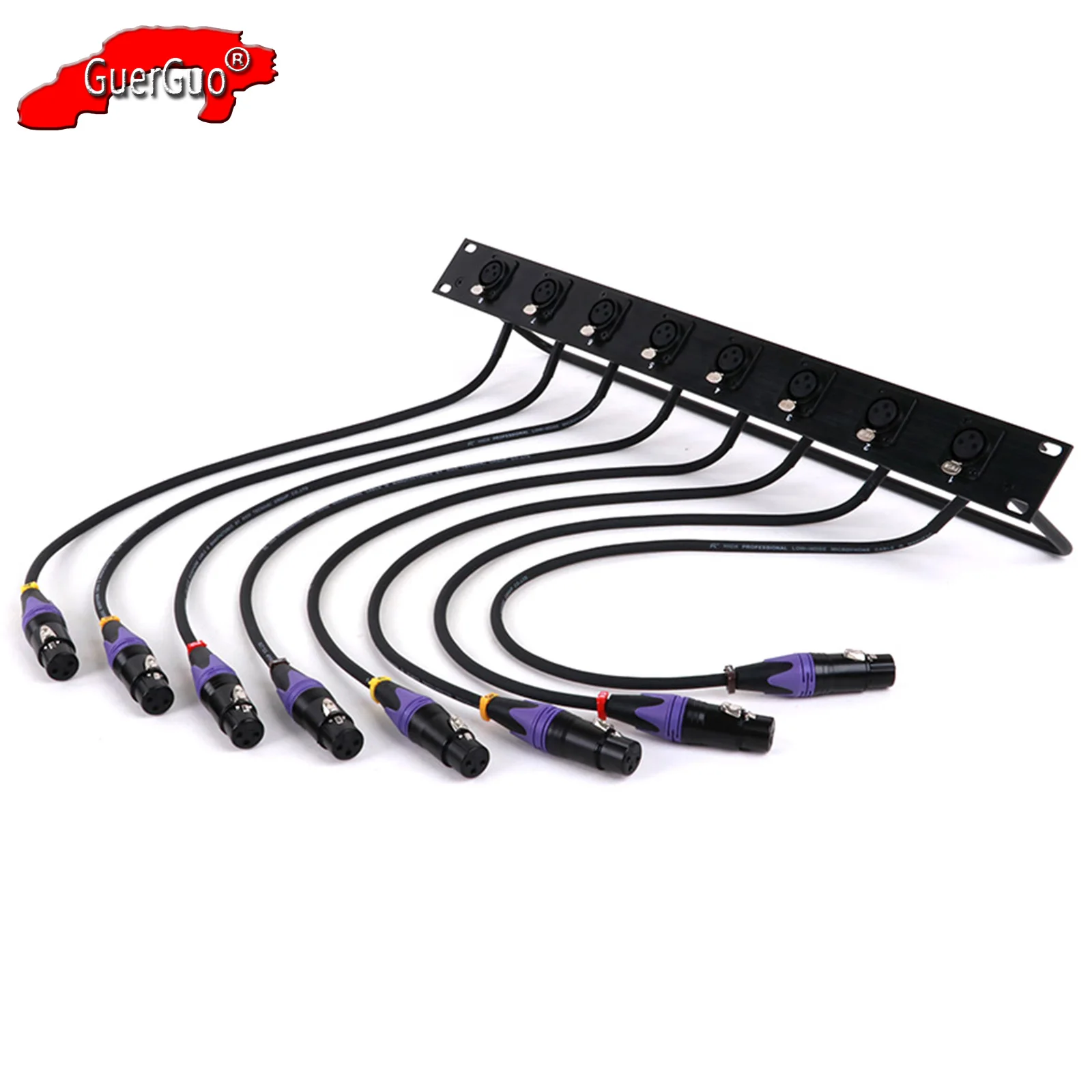 8Way 1U Cabinet XLR Jumper Rack,Aluminum Alloy 8-Hole 3Pin XLR Female MIC Socket to Female XLR Pass Thru Converter Cable Adaptor