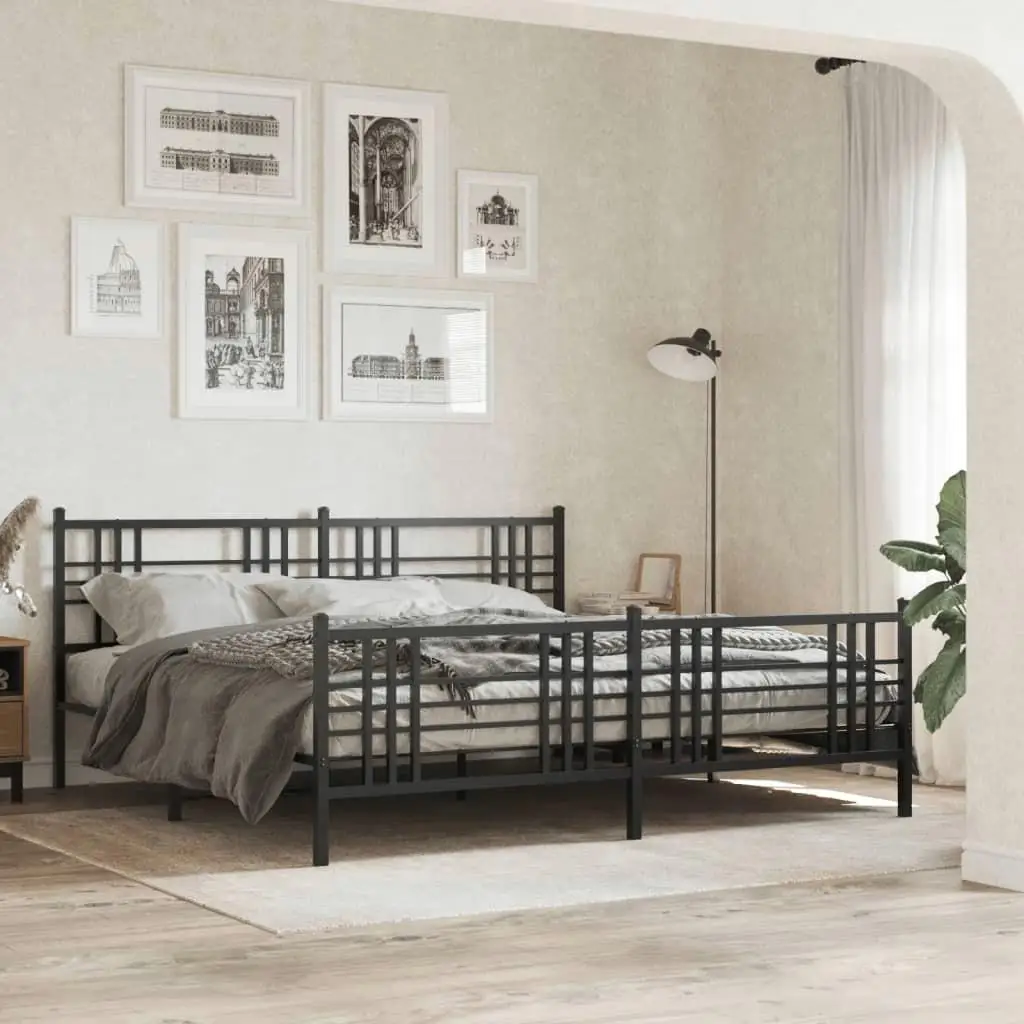 Black Metal Bed Frame with Footboard - 193x203cm, No Mattress Included