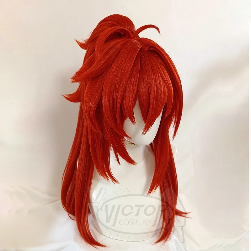 Diluc Cosplay Genshin Impact Customized Wig High Ponytail Red Wig Cosplay Wigs Heat Resistant Synthetic Wigs Halloween Gift view 4