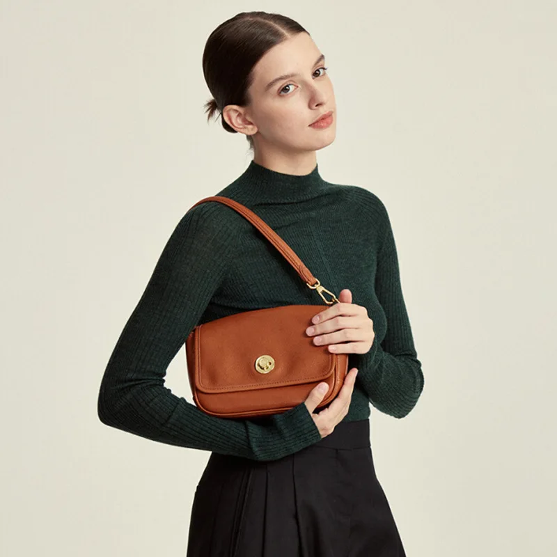 

2026 New Style Small Leather Shoulder Bag Women's Casual Versatile Tote Bags Urban Minimalist Plant-Tanned Cowhide Crossbody Bag