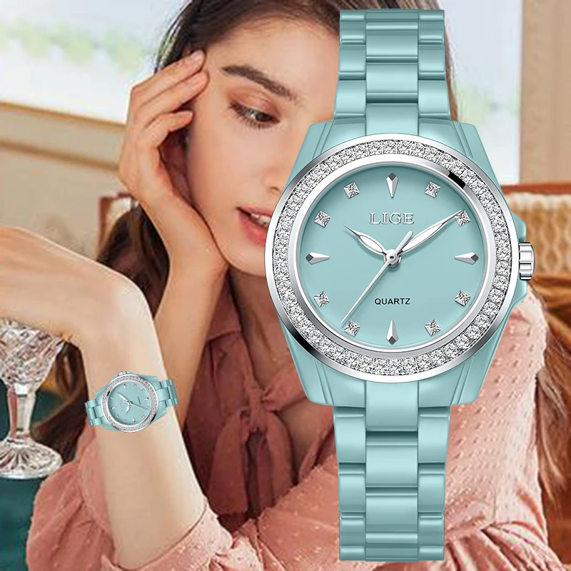 LIGE women's quartz wrist watch 2026 New Ceramic Elegant Fashion Waterproof Luminous Clock Watch women casual vintage watches