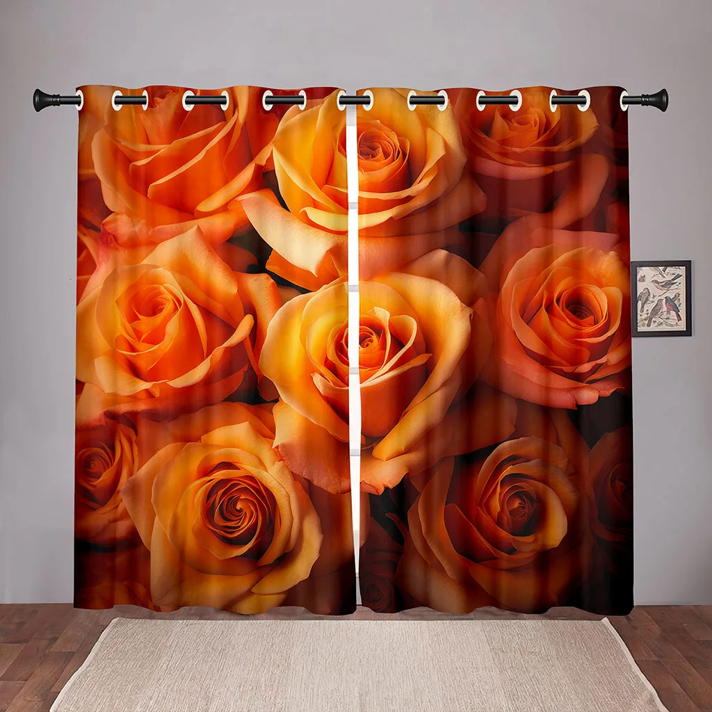 2 Pcs Red Rose Curtains Romantic Floral Print Living Room Bedroom Decorative Curtains Valentine's Day Theme Sun Shade Drapes