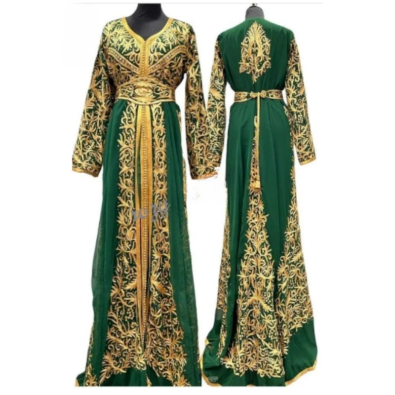 

Green Kaftans Farasha Abaya Dress From Dubai Morocco Very Fancy Long Dress with Trendy Trend