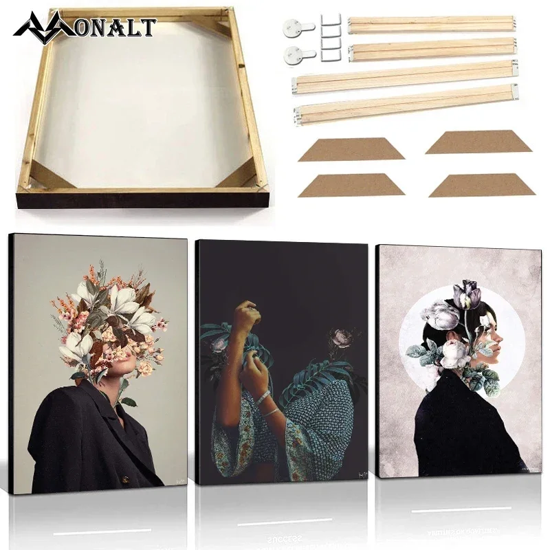 home decor Surreal Flowers Woman Wall Art Canvas Painting with Frame Floral Boquet Head Man Poster Prints Abstract Figure Collag