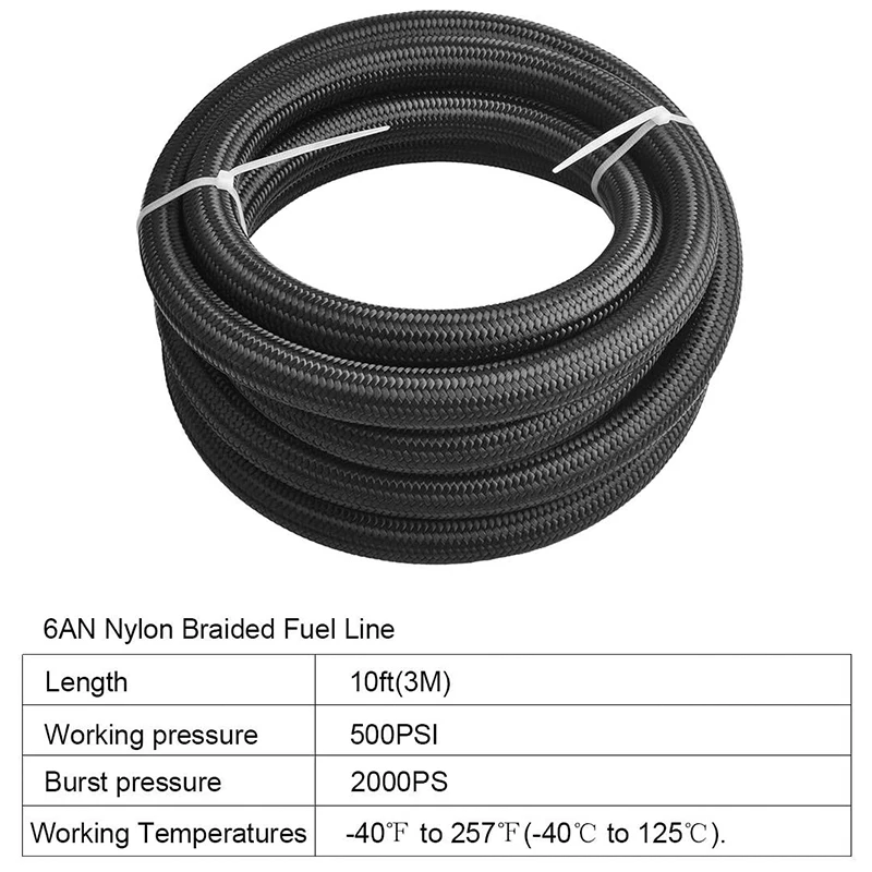 10FT 6AN 3/8 Inch Nylon Stainless Steel Braided Fuel Line 5/16 Inch 8.71mm ID CPE Tube Oil Hose Universal