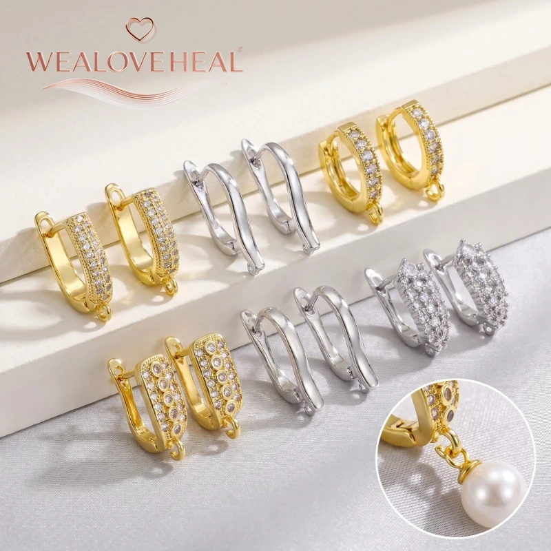 schmuckherstellung zubehör，18K Vergoldete Messing-Ohrhaken mit Zirkonia-Besatz und Öffnung, Funkelnde Zirkon-DIY-Schmuckteile für Ohrringherstellung – Detail 16