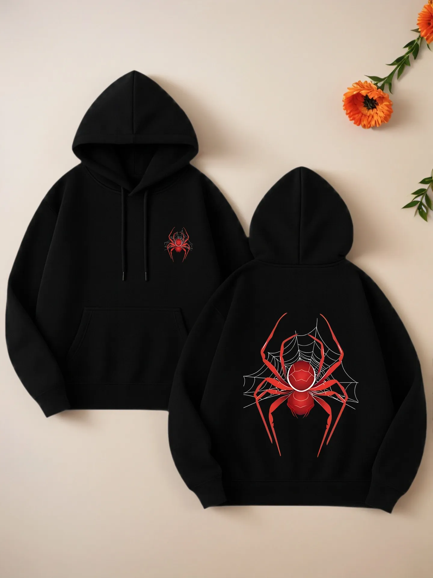 

Graphic Hoodie Women, Spider - Print, Streetwear Style, Cotton Blend, Casual Everyday Wear for Young Men