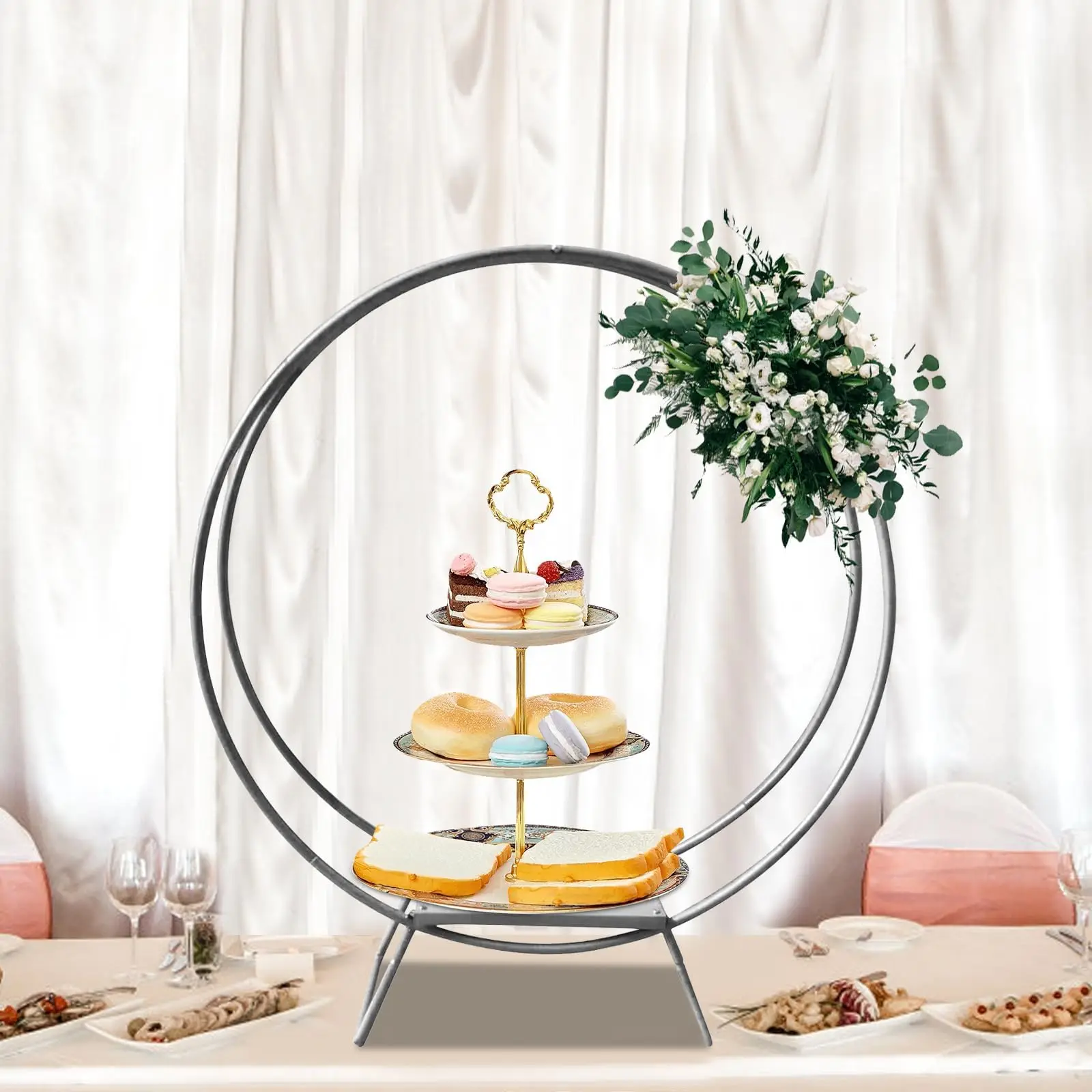 37 Polegada-prata redonda bolo de casamento suporte, bolo & flor expositor, decoração de mesa quadro arco pano de fundo suporte, arco grande bolo