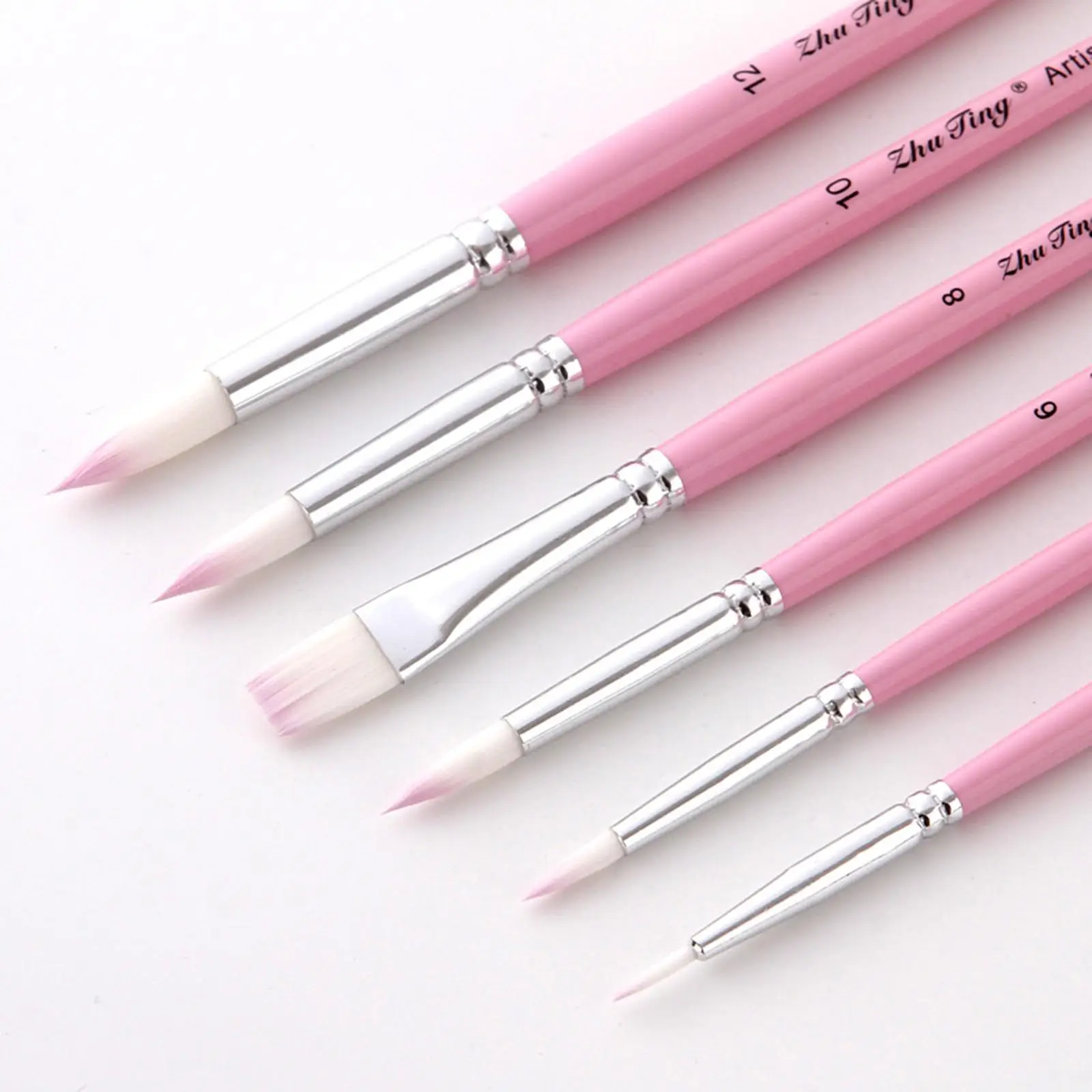 Watercolor Paint Brushes Set 6 Piece Nylon Hair Round Flat Angle Filbert for Acrylic Oil Face Body
