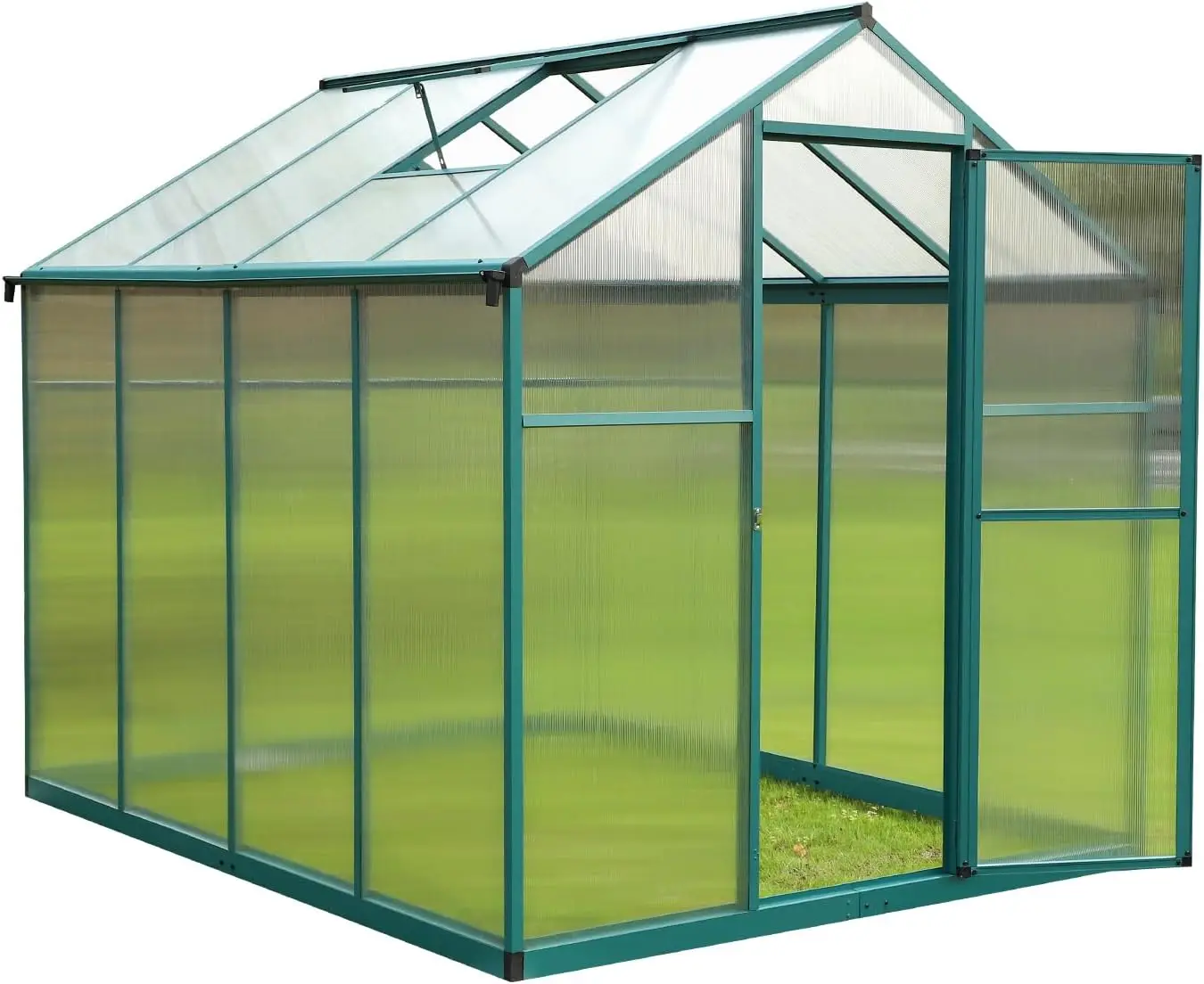 

6'x 8' Aluminum Greenhouse for Outdoors, Polycarbonate Greenhouse with Adjustable Roof Vent and Rain Gutter, Heavy Duty Outdoor