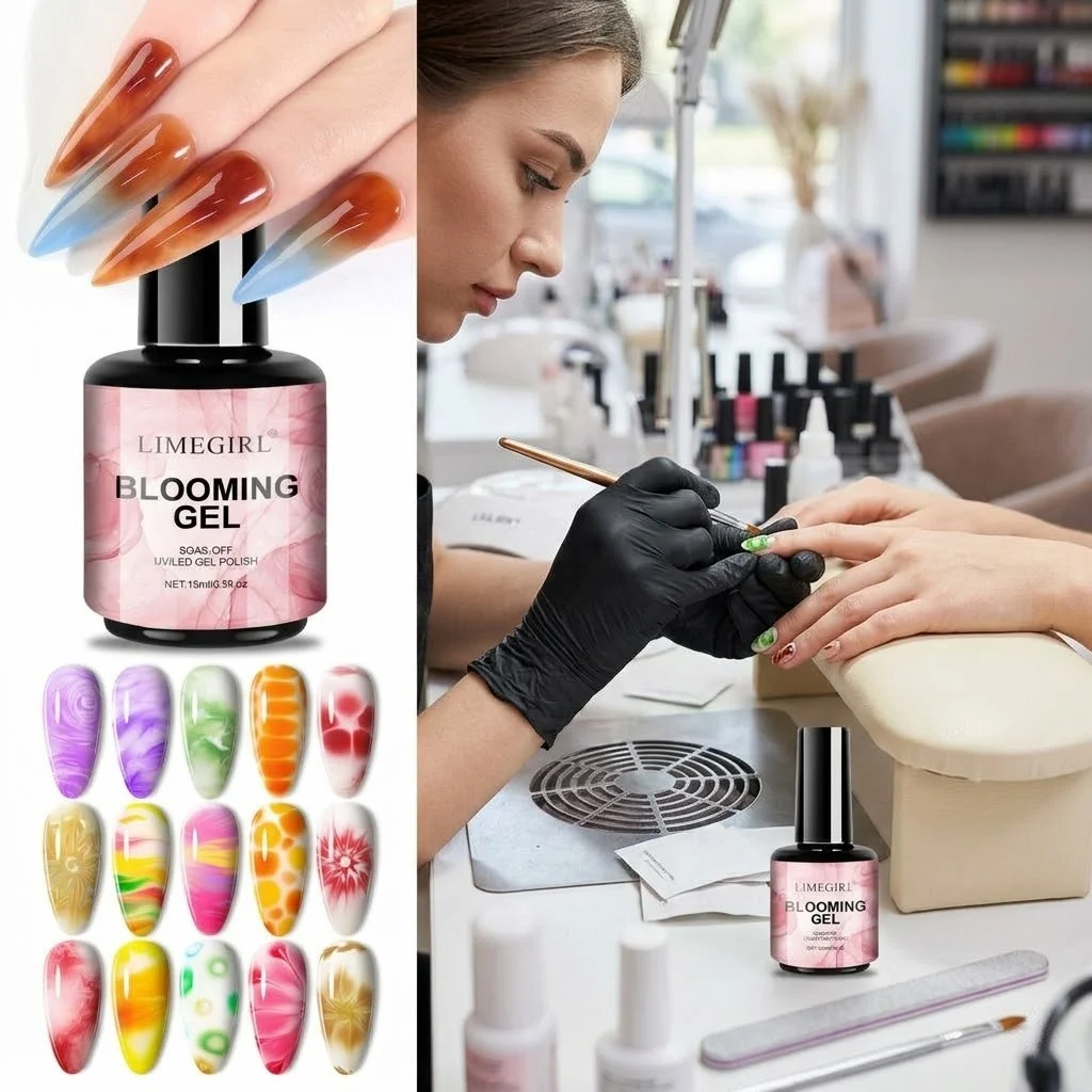 LIMEGIRL 15ML Clear Bloom Gel Polish UV Soak Spread Marble Nail Polish Gel Paint Applicable Nail Art Design Gel